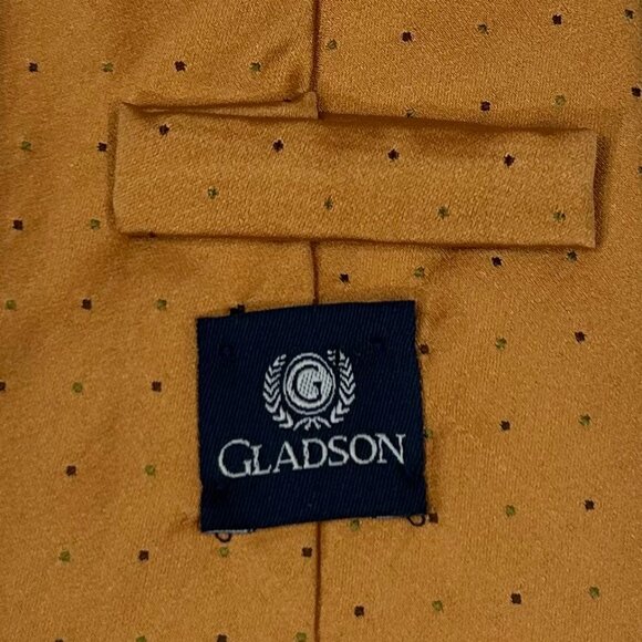 Gladson Men's Italy 100% Silk Gold Polka Dot Necktie Tie - Picture 7 of 8